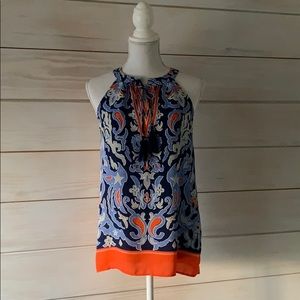 Gorgeous Blue & Orange Print Boutique Top